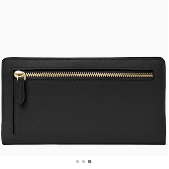 KATE SPADE ♠️ LEATHER SAFFIANO LARGE BLACK LADIES WALLET OUTSIDE ZIP POCKET NWOT - Picture 2 of 7